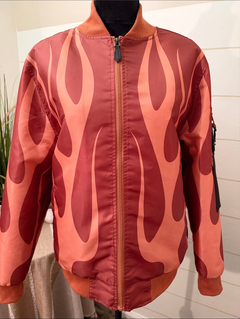NWOT Rebel Vengeance orange bomber jacket streetwear auburn flame grunge